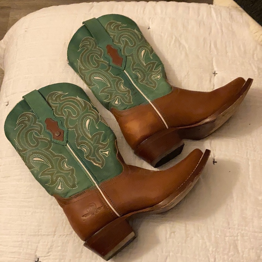 Teal and brown Gold rush cowboy boots